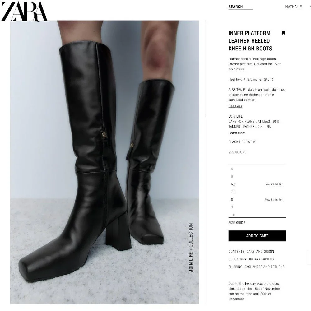 INNER PLATFORM LEATHER HEELED KNEE HIGH BOOTS - Picture 1 of 7